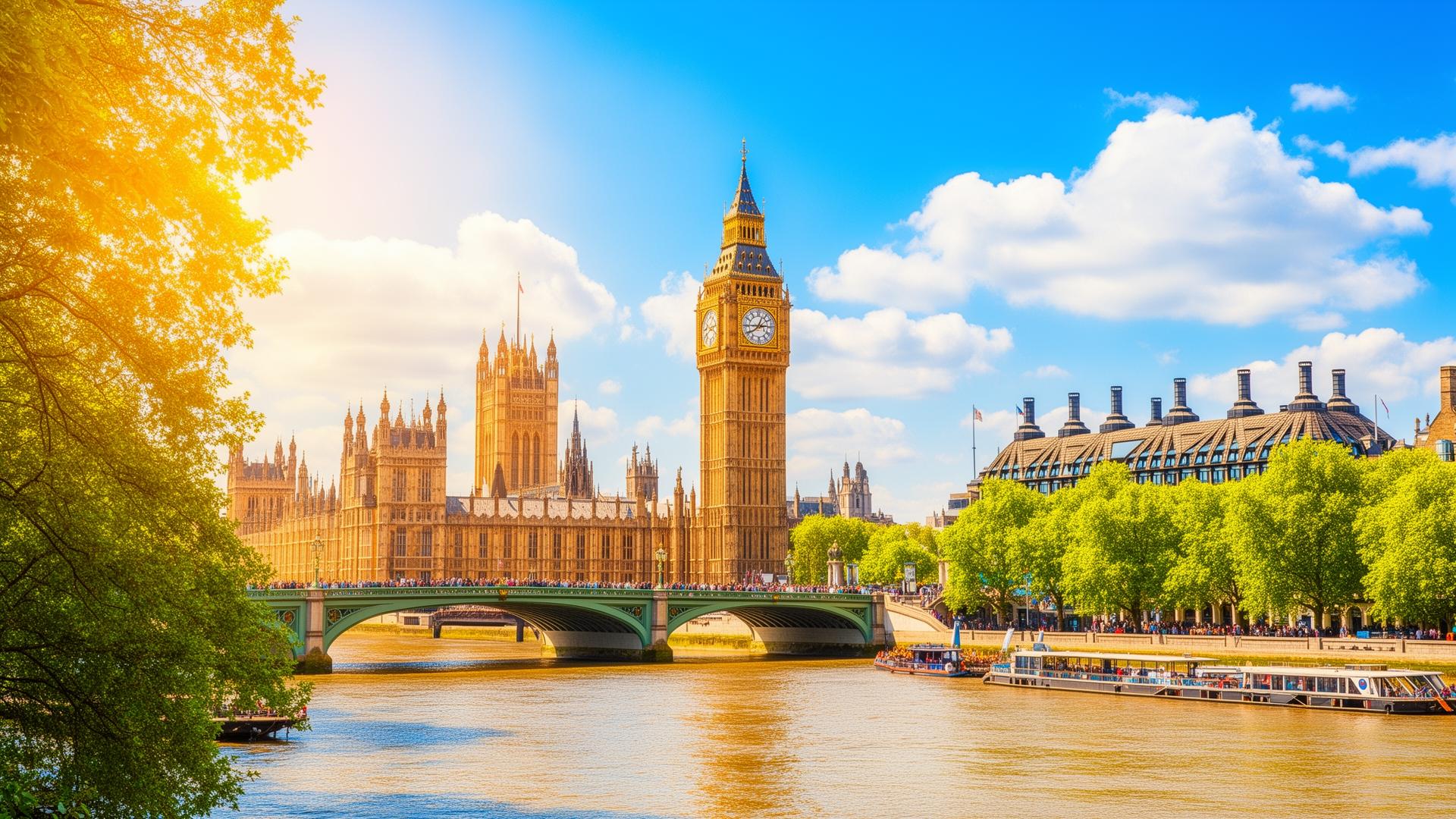 Big Ben e o Parlamento de Londres em um dia ensolarado de verão